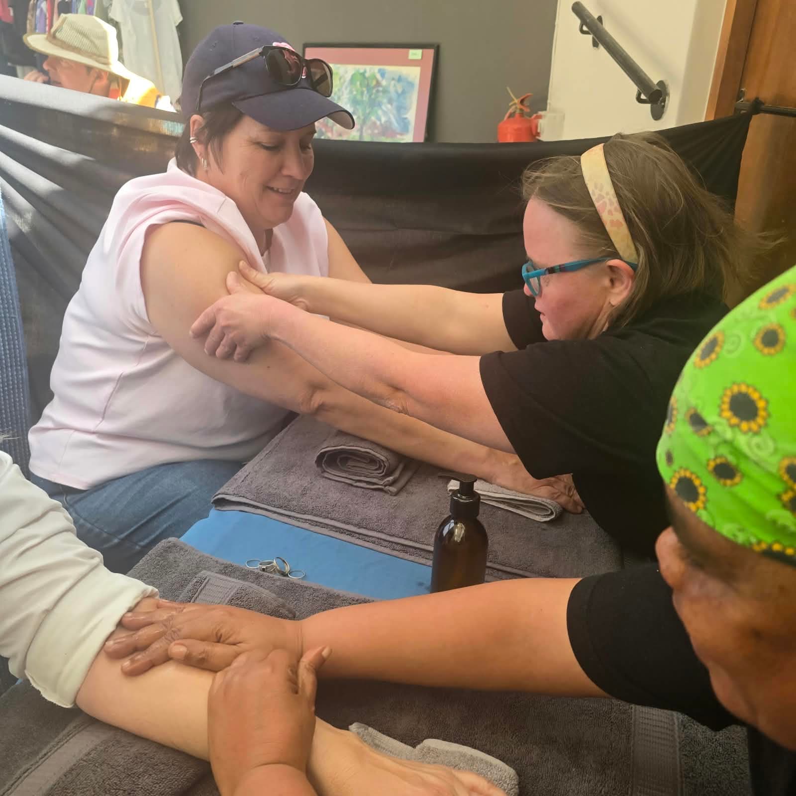Our newly trained residents offer hand massages for the first time
